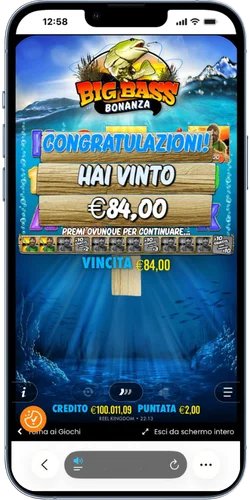 Messaggio di vincita in Big Bass Bonanza